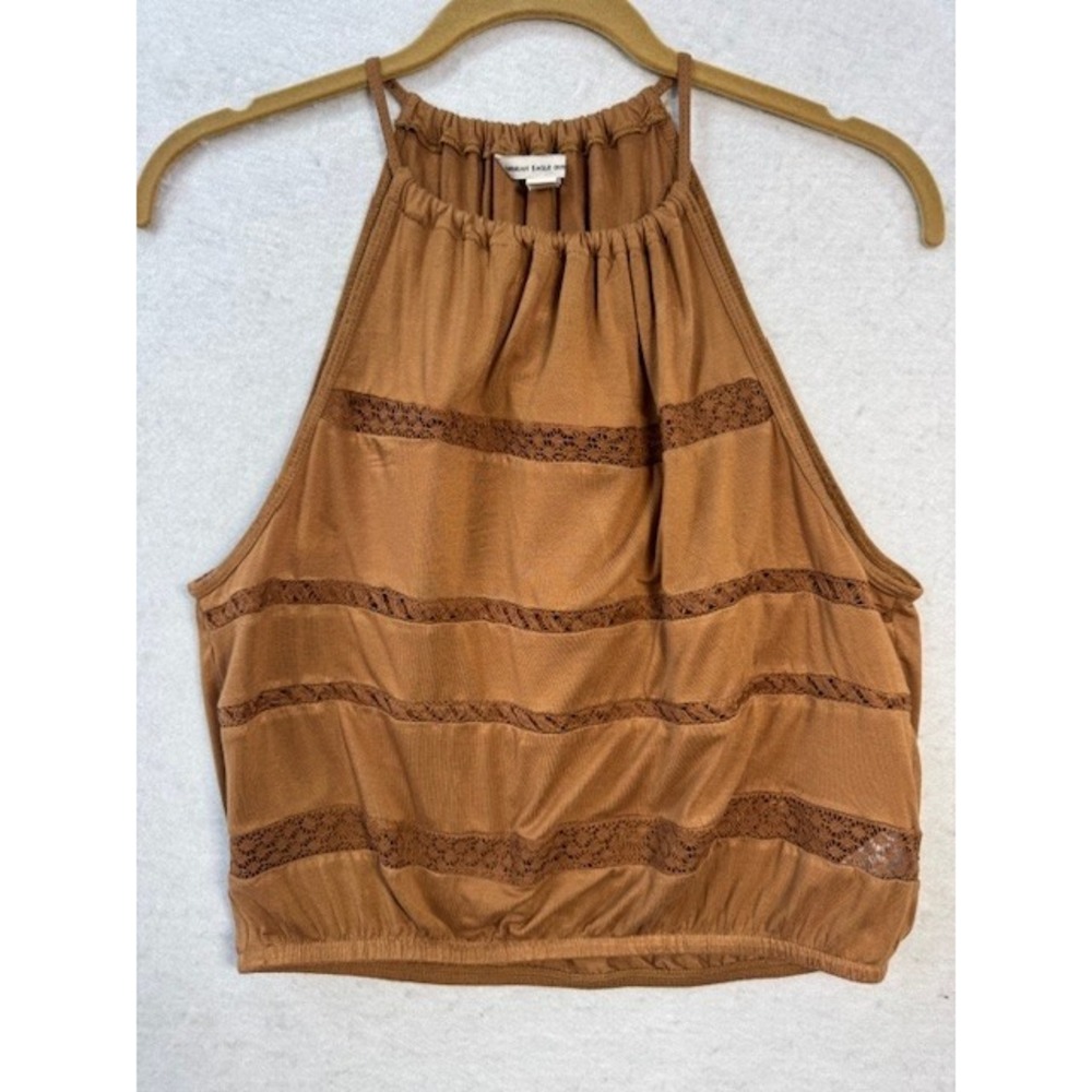 NEW American Eagle Tank Top Halter Boho Chic Hippie Festival XXS Sheer‎ Brown